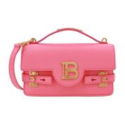 Roze Leren Handtas met Metalen Logo Patch Balmain , Pink , Dames