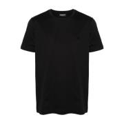 Zwarte T-shirts en Polos met geborduurd logo Dondup , Black , Heren