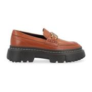 Bruine leren mocassin met metalen accessoire Hogan , Brown , Dames