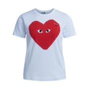 Dames T-shirt met rood hartprint Comme des Garçons Play , White , Dame...