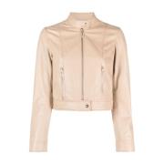 Beige Bikerjack met Mandarin Kraag Liu Jo , Beige , Dames