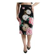 Zijden rok met rozen- en klokkenprint Dolce & Gabbana , Black , Dames
