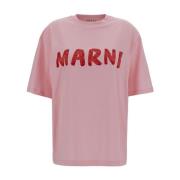 Roze T-shirt met Logo Print Marni , Pink , Dames