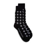 Zwarte Sokken met Wit Skull Print Alexander McQueen , Black , Heren