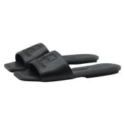 Zwarte Leren Slip-on Slides Courrèges , Black , Dames