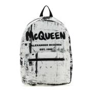 Bedrukte nylon rugzak Alexander McQueen , White , Heren