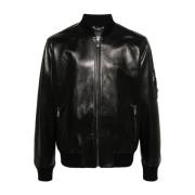 Zwarte Leren Blouson Jas Versace , Black , Heren