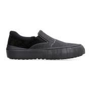 Zwarte Leren Instap Sneakers Fendi , Black , Heren