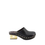 Leren Rondeeus Baguette Sabots Fendi , Black , Dames