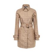 Trenchcoat met Logo en Afneembare Riem Versace , Beige , Dames