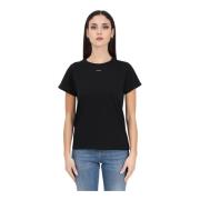 Slim Fit Zwart T-Shirt met Mini Logo Print Pinko , Black , Dames