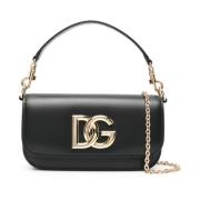 Zwarte Leren Tas met Korrelige Textuur en Logo Dolce & Gabbana , Black...