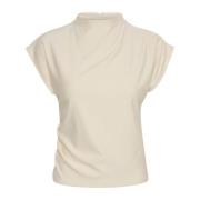 Elegante Top met Hoge Hals en Gedrapeerde Effecten Gestuz , Beige , Da...