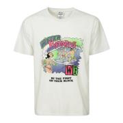 Witte katoenen T-shirt met wilde ezel, multicolor voorkant print, kort...