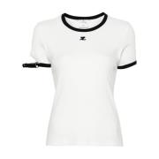 Wit Katoenen Jersey T-shirt met Logo Patch Courrèges , White , Dames