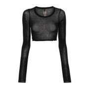 Zwart T-shirt met Ronde Hals en Lange Mouwen Rick Owens , Black , Dame...