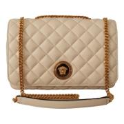 Witte Nappa Leren Medusa Schoudertas Versace , Beige , Dames