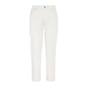 Witte Slim-Fit Jeans met Geborduurd Logo Brunello Cucinelli , White , ...