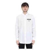 Witte Shirt met Zwart Logo Moschino , White , Heren