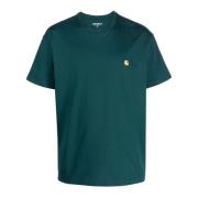 Groene Katoenen T-shirt met Logo Borduursel Carhartt Wip , Green , Her...