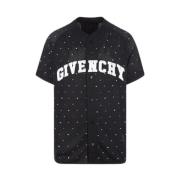 Zwart Mesh T-shirt met Kristallen en College Logo Givenchy , Black , H...
