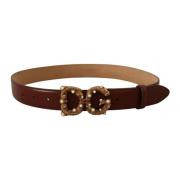 Elegant Amore Leren Riem met Vintage-Brass Logo Gesp Dolce & Gabbana ,...