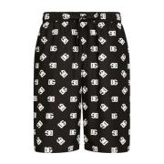 Zwarte Monogram Shorts met Trekkoord Tailleband Dolce & Gabbana , Blac...