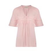 Roze V-hals top met pompom en openwork details Fabienne Chapot , Pink ...