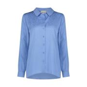 Blauwe Jacquard Blouse met Ballonmouwen Fabienne Chapot , Blue , Dames