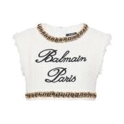 Signature tweed tanktop Balmain , White , Dames