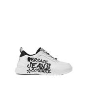 Witte Leren Sneakers voor Heren Versace Jeans Couture , White , Heren