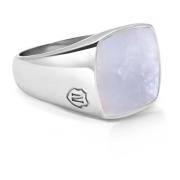 Men's Silver Signet Ring with Natural White Shell Nialaya , Gray , Her...