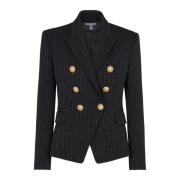 Klassieke 6-knoopsjas Balmain , Black , Dames