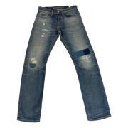 Destroyed Straight Fit Donkerblauwe Jeans met Knoopsluiting Denham , B...