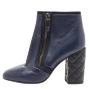 Pre-owned Leather boots Chanel Vintage , Blue , Dames