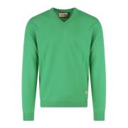 V-hals Gebreide Trui Gucci , Green , Heren