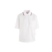 Witte Seersucker Katoenen Polo met Gestreepte Kraag Thom Browne , Whit...