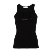 Zwarte Geribbelde Gebreide Top met Strass Versiering Blumarine , Black...