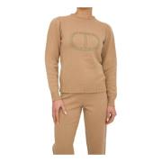 Beige Cashmere Trui met Intarsia Design Twinset , Beige , Dames