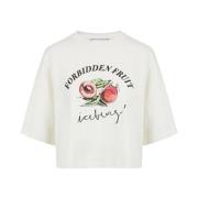 Korte mouwen witte cropped T-shirt met Forbidden Fruit print Iceberg ,...