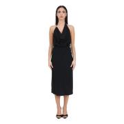 Zwarte mouwloze jurk met logo print Elisabetta Franchi , Black , Dames