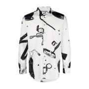 Grafisch Bedrukt Katoenen Overhemd Moschino , White , Heren