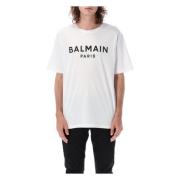 Logo T-Shirt met Ronde Hals en Korte Mouwen Balmain , White , Heren