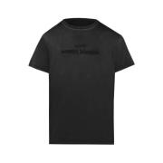T-shirt met Distressed Logo Print Maison Margiela , Black , Dames