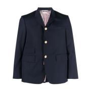 Blauwe Katoenen Jas met Tricolor Streep Detail Thom Browne , Blue , He...