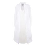 Witte Oxford Katoenen Jurk met Zijden Twill Negligée Inzetstuk Thom Br...