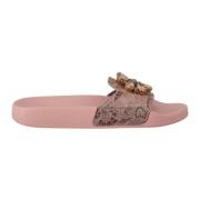 Lace Crystal Sandalen Slides Dolce & Gabbana , Pink , Dames