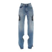 Meteor Cut Out Straight Jeans Off White , Blue , Dames