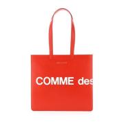 Leren Tote Tas met Logo Print Comme des Garçons , Red , Heren