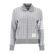 Geruite Gebreide Sweater met Ritssluiting en 4-Bar Motief Thom Browne ...